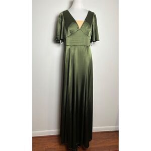 Galina Signature Bridesmaid Dress 10 Martini Olive Green Satin Flutter Sleeve